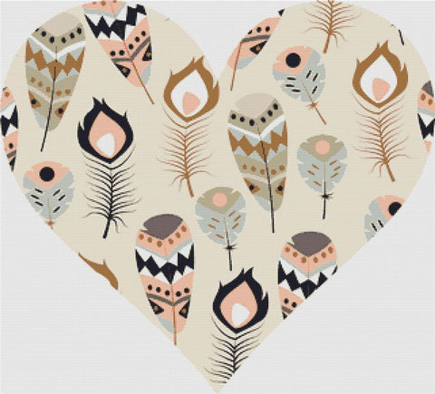 Tribal Feather Heart - X Squared Cross Stitch