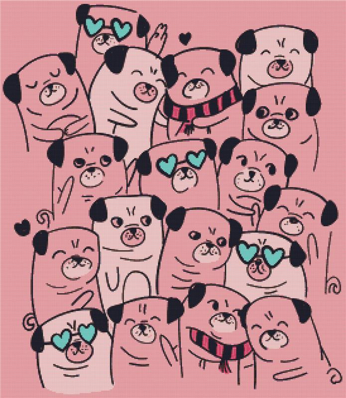 Pink Pugs - X Squared Cross Stitch