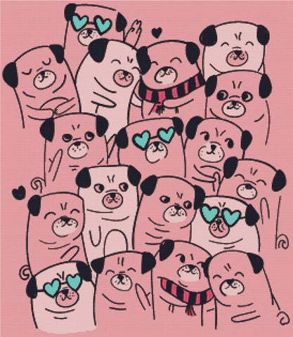 Pink Pugs - X Squared Cross Stitch