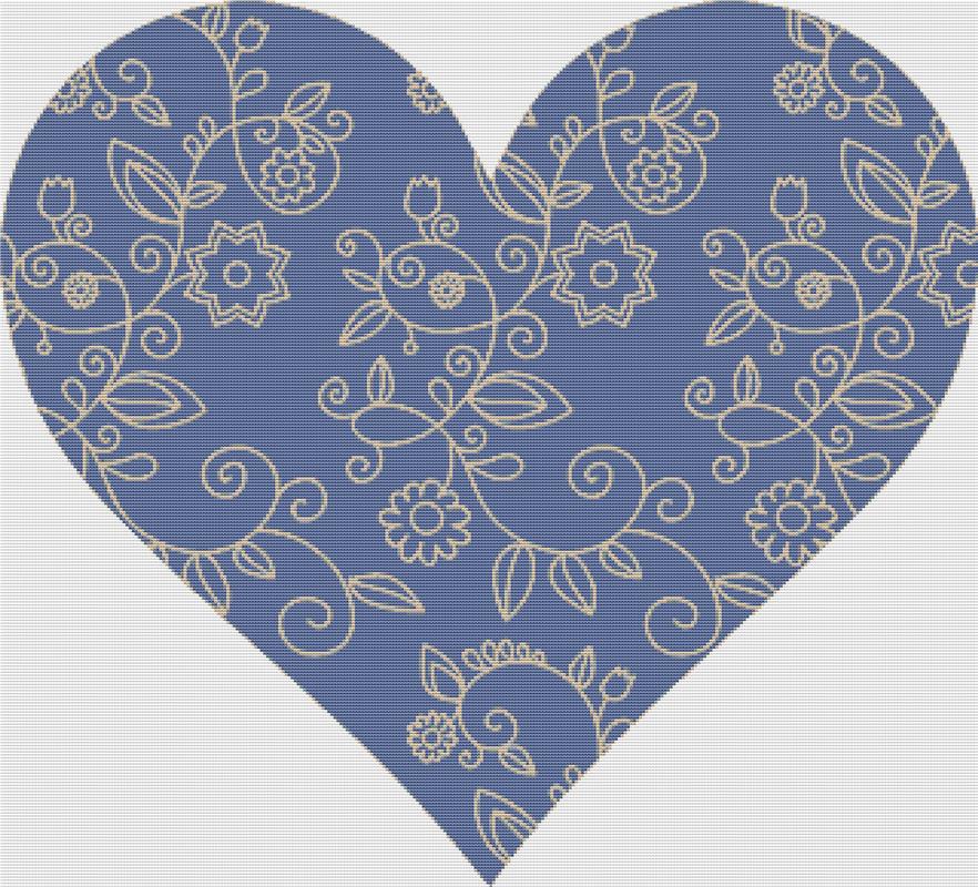 Floral Outline Heart - X Squared Cross Stitch