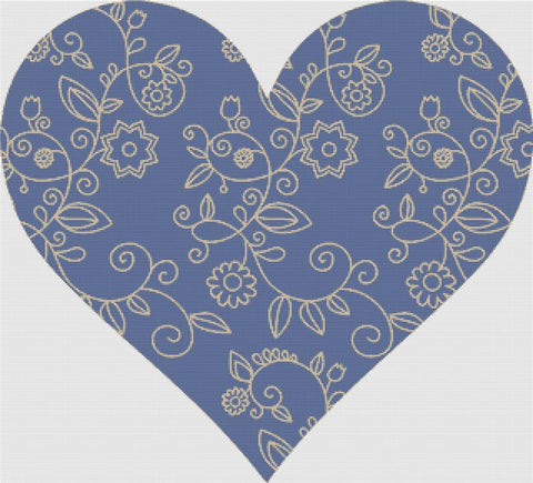 Floral Outline Heart - X Squared Cross Stitch