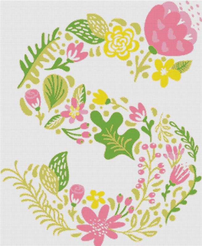 Floral Letter S - X Squared Cross Stitch