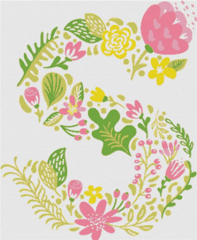 Floral Letter S - X Squared Cross Stitch