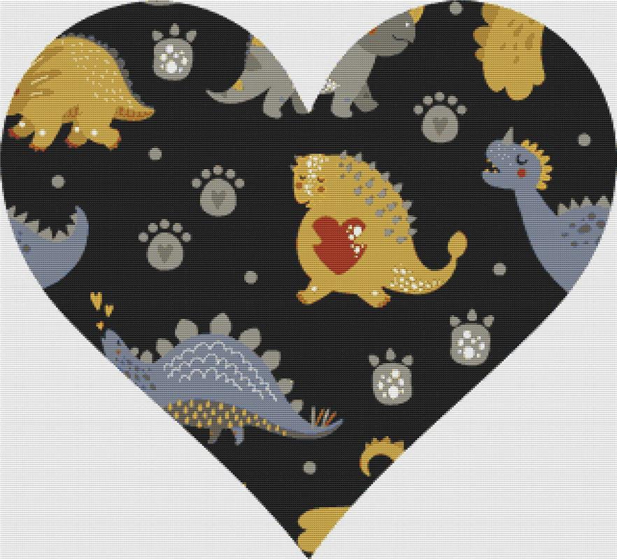 Cute Dinosaur Heart - X Squared Cross Stitch