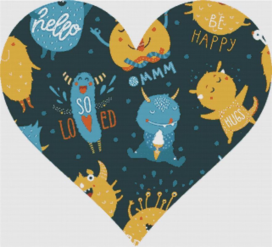 Cute Monster Heart - X Squared Cross Stitch