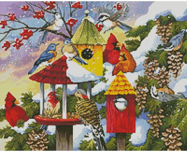 Mini Meeting At The Bird Feeder - Artecy Cross Stitch