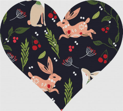 Bunnies And Flowers Heart - X Squared Cross Stitch