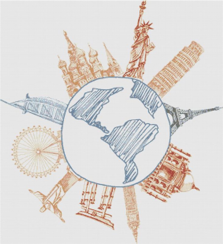 Globe With Landmarks - X Squared Cross Stitch