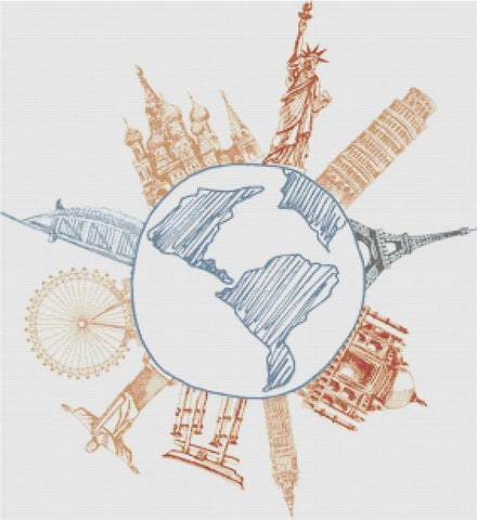 Globe With Landmarks - X Squared Cross Stitch