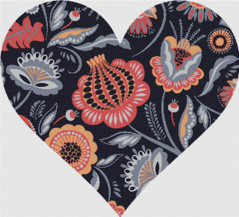 Folk Flowers Heart - X Squared Cross Stitch