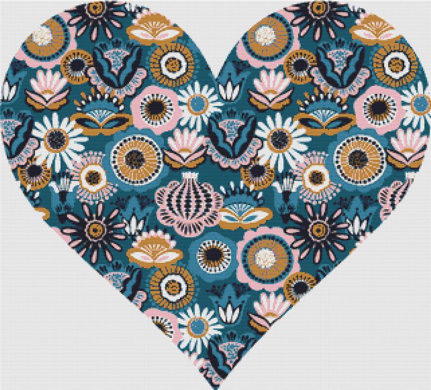 Modern Folk Heart - X Squared Cross Stitch