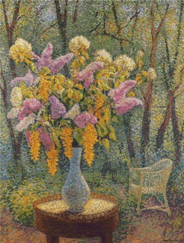 Vase Of Flowers In A Garden - X Squared Cross Stitch