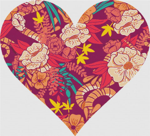 Floral Jungle Heart - X Squared Cross Stitch
