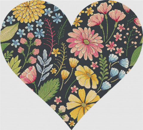 Colourful Floral Summer Heart - X Squared Cross Stitch