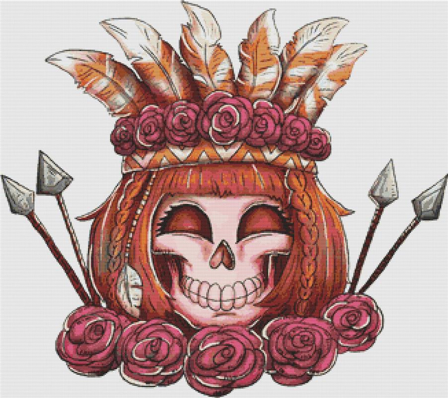Boho Female Skull - X Squared Cross Stitch