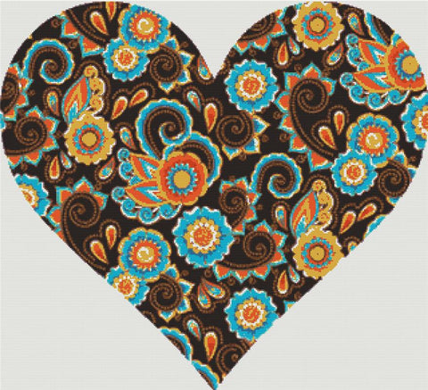 Brown Paisley Heart - X Squared Cross Stitch