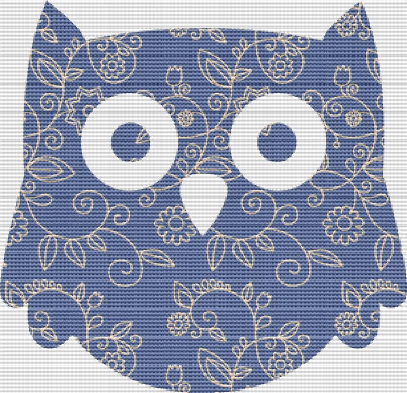 Floral Outline Owl - X Squared Cross Stitch