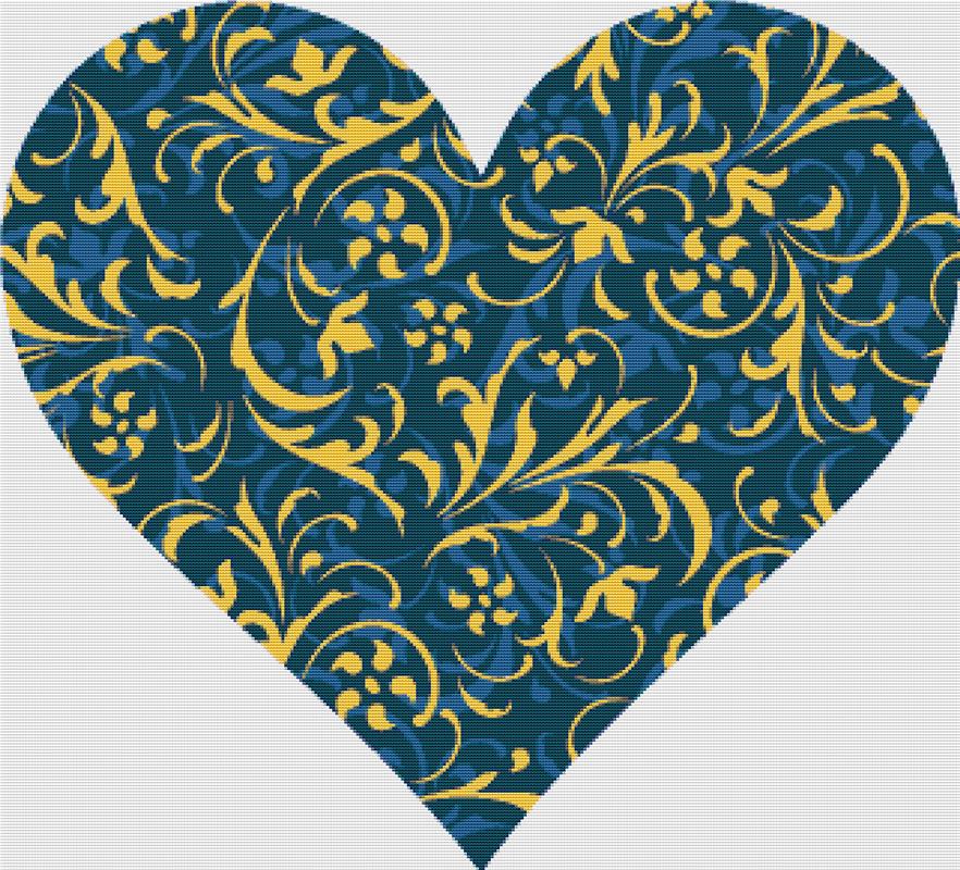 Yellow And Blue Baroque Heart - X Squared Cross Stitch