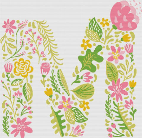 Floral Letter M - X Squared Cross Stitch