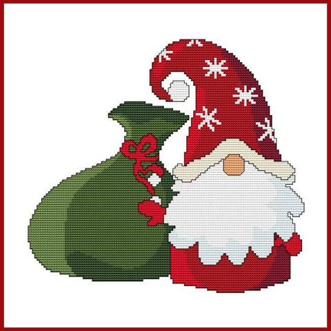 Santa Gnome With Gift Sack - Cross Stitch Wonders