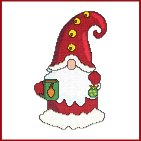 Santa Gnome With Mug & Ornament - Cross Stitch Wonders