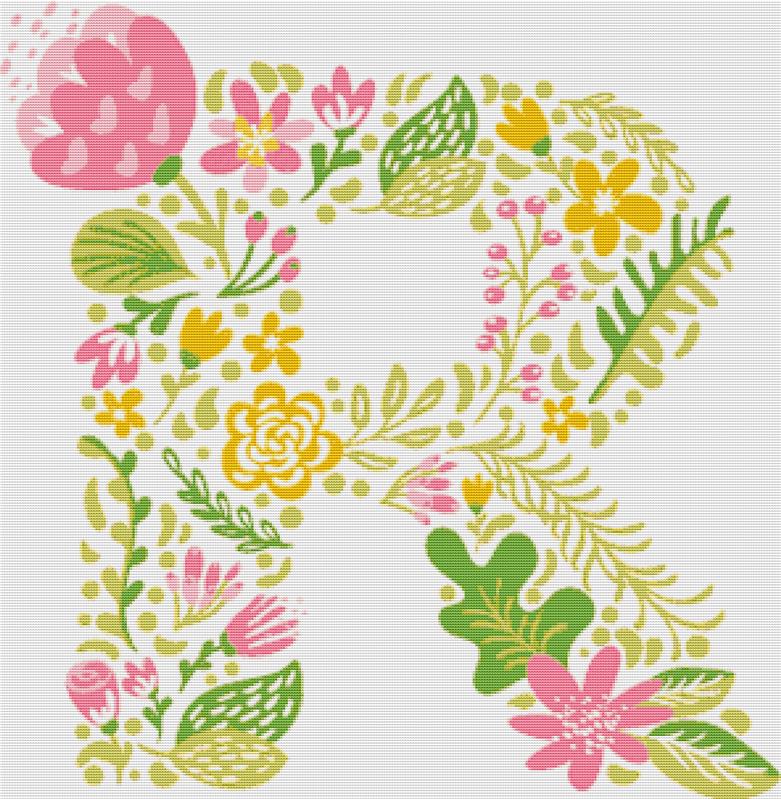 Floral Letter R - X Squared Cross Stitch