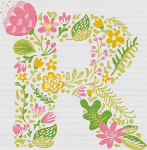 Floral Letter R - X Squared Cross Stitch