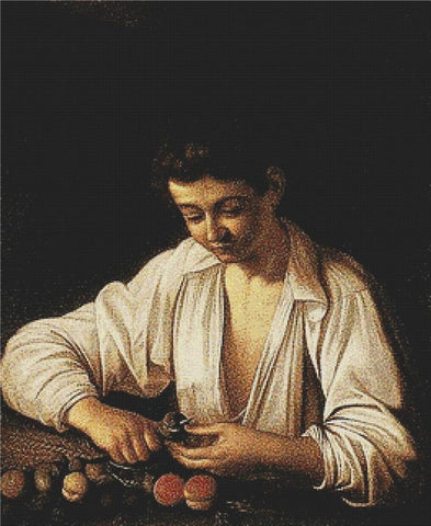Boy Peeling Fruit - X Squared Cross Stitch