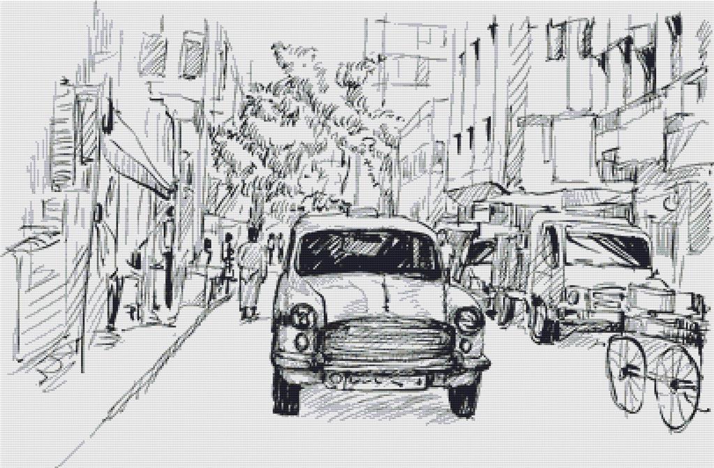 Taxi Sketch - X Squared Cross Stitch