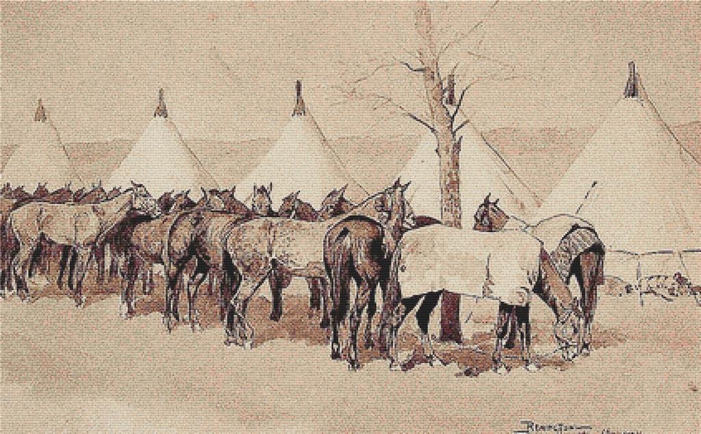 A Troop Picket Line Of The Sixth United States Cavalry Camp At Rapid Creek - X Squared Cross Stitch