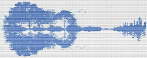 Guitar Landscape: Soft Blue - X Squared Cross Stitch