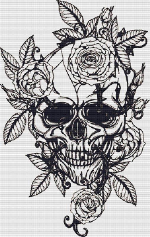 Skull With Chrysanthemums - X Squared Cross Stitch