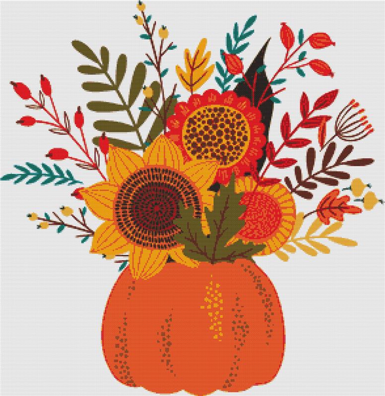 Autumn Pumpkin Bouquet - X Squared Cross Stitch
