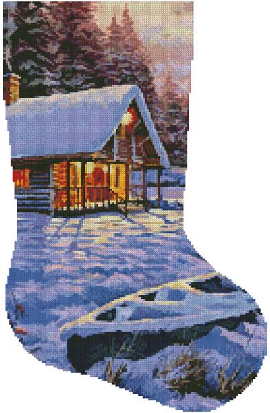 Log Cabin Stocking (Right) - Artecy Cross Stitch