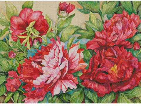 Peonies In Shades Of Red - Artecy Cross Stitch