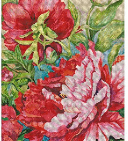 Peonies In Shades Of Red (Crop) - Artecy Cross Stitch
