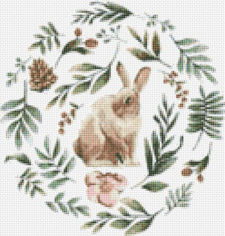 Wild Animals With Flowers And Leaves: Rabbit - X Squared Cross Stitch