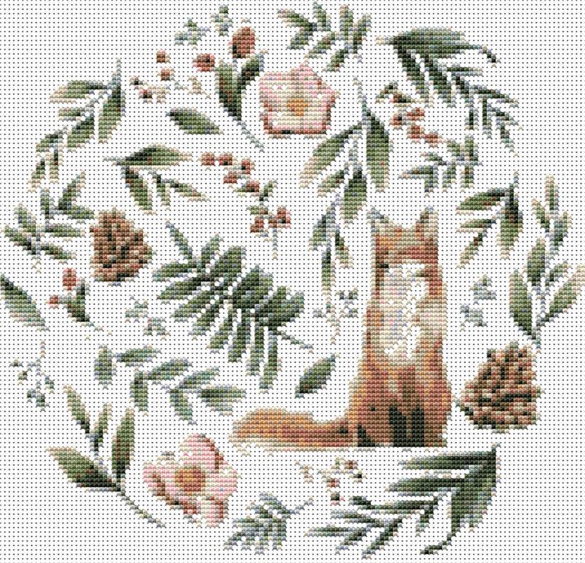 Wild Animals With Flowers And Leaves: Fox - X Squared Cross Stitch