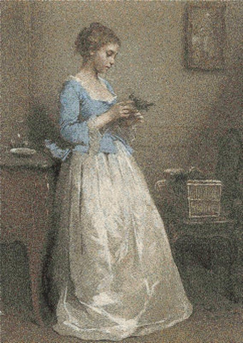 Young Girl With A Parrot - X Squared Cross Stitch