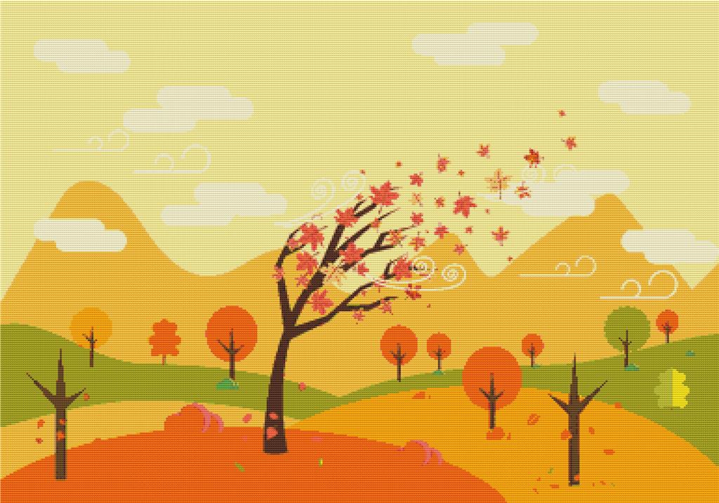 Windy Autumn Day - X Squared Cross Stitch