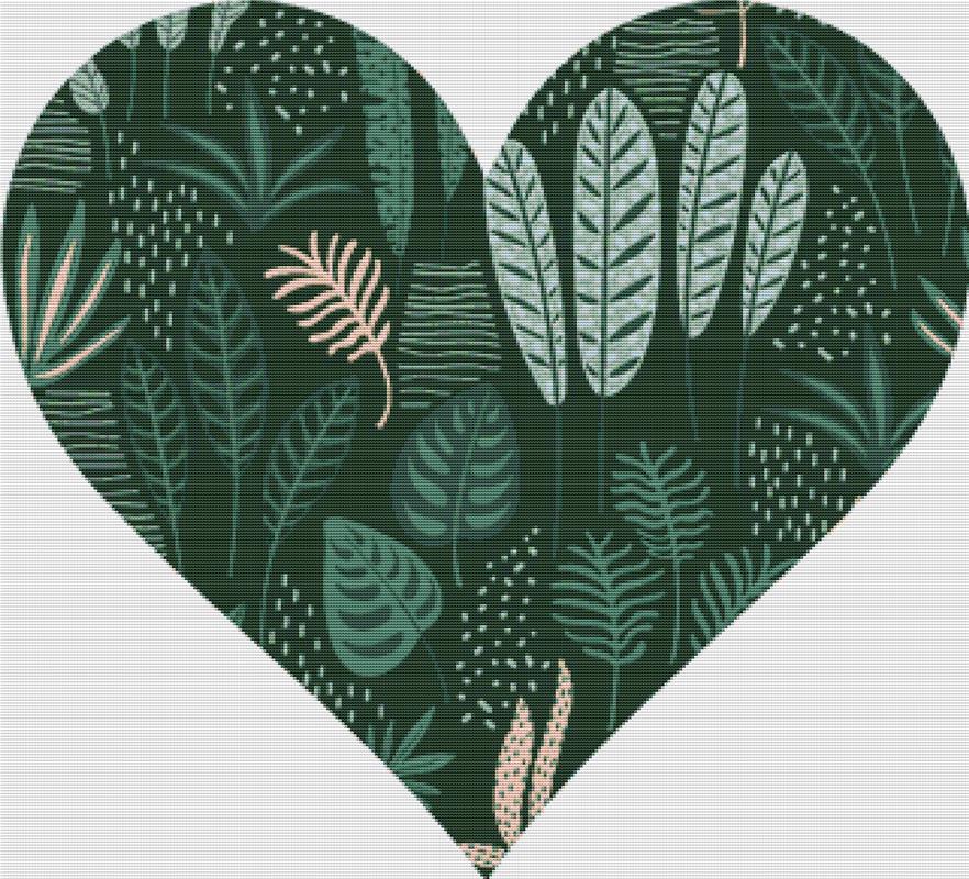 Green Tropical Heart - X Squared Cross Stitch