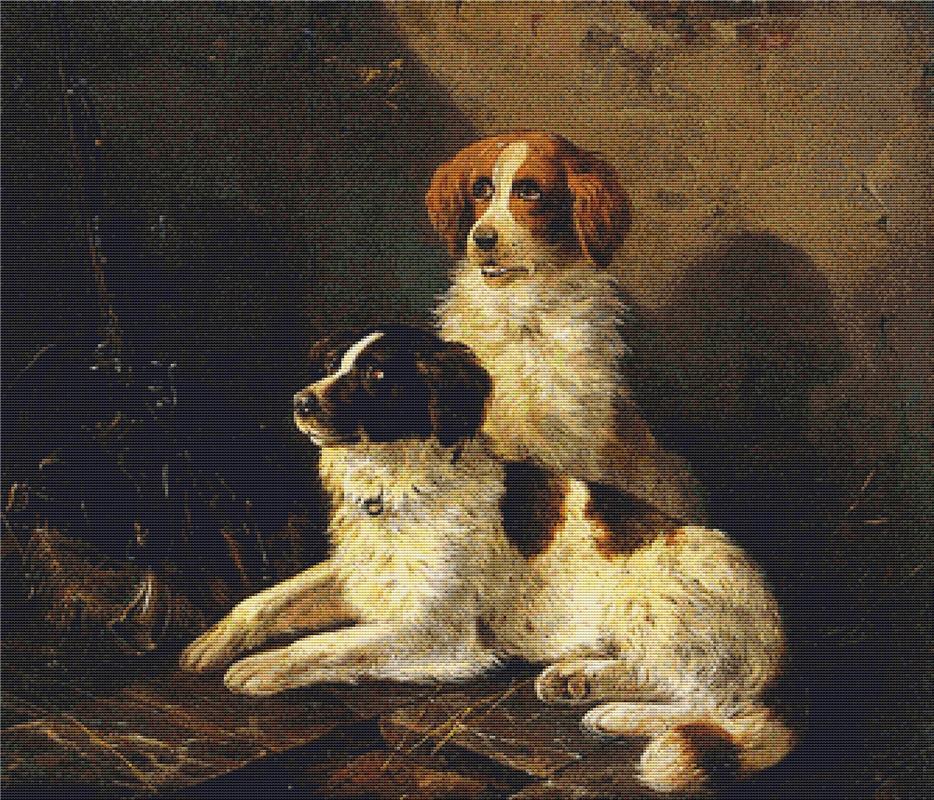 Two Spaniels Waiting For The Hunt - X Squared Cross Stitch