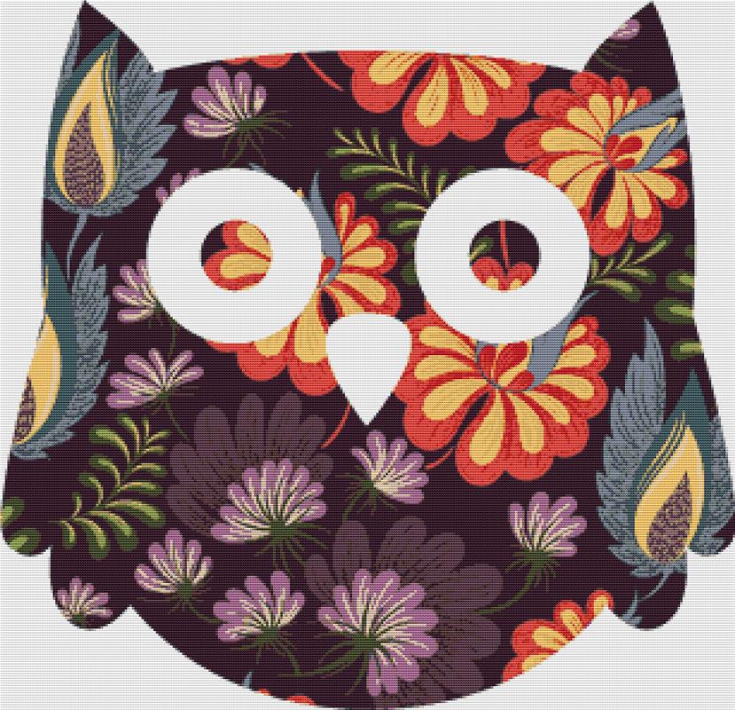 Dark Floral Owl - X Squared Cross Stitch