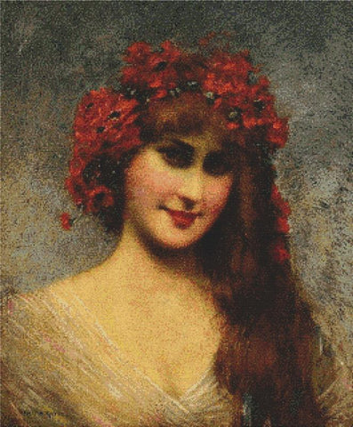 Portrait Of A Young Woman With Flower Crown - X Squared Cross Stitch