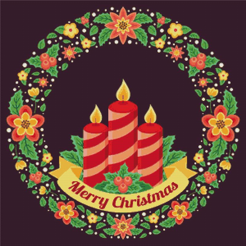 Merry Christmas Wreath - X Squared Cross Stitch