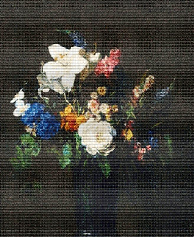 Bouquet De Lys Et De Roses Dans Un Vase - X Squared Cross Stitch