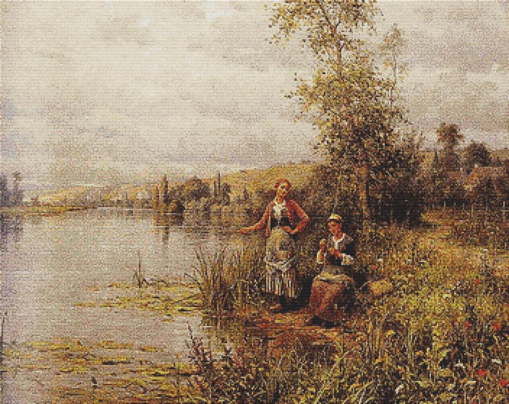 Country Women Fishing On A Summer Afternoon - X Squared Cross Stitch