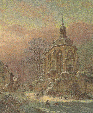 Figures At Work In A Winter Landscape - X Squared Cross Stitch