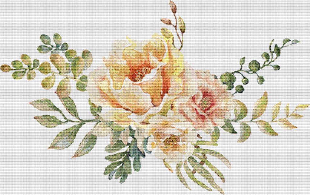 Arrangement Of Flowers And Succulents - X Squared Cross Stitch