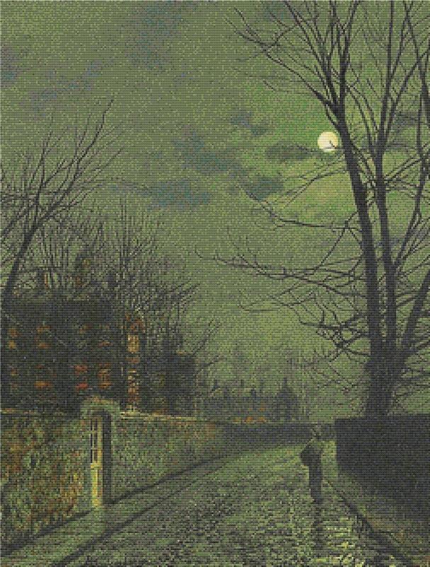 A Moonlit Street After Rain - X Squared Cross Stitch